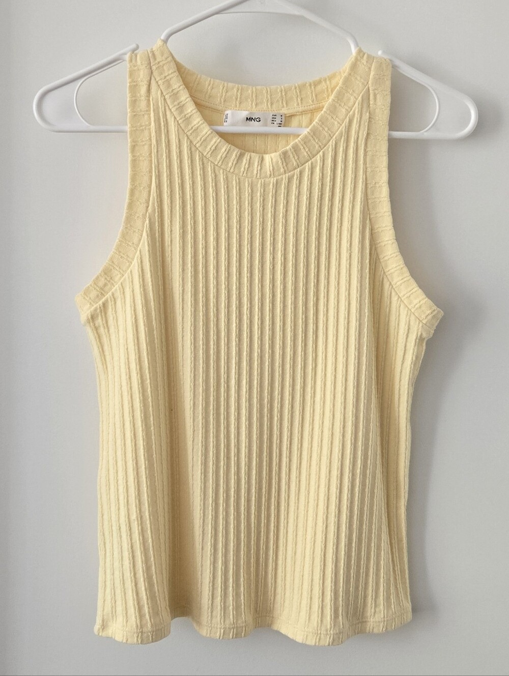 Mango Pale Yellow Ribbed Sleeveless Tank Top Sz S